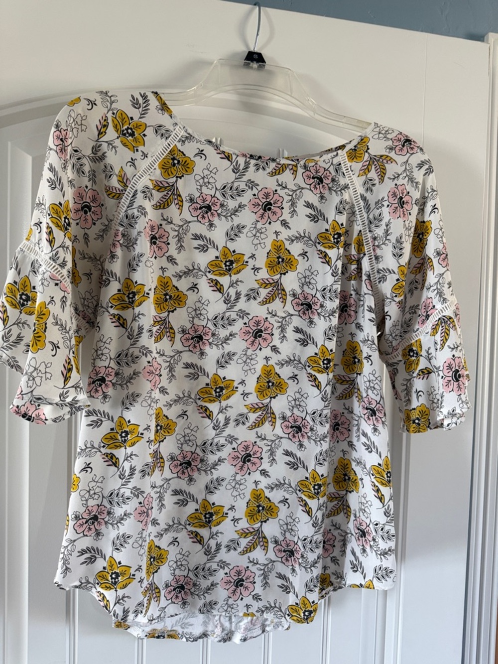 LOFT White Floral Blouse with Yellow and Pink Flowers